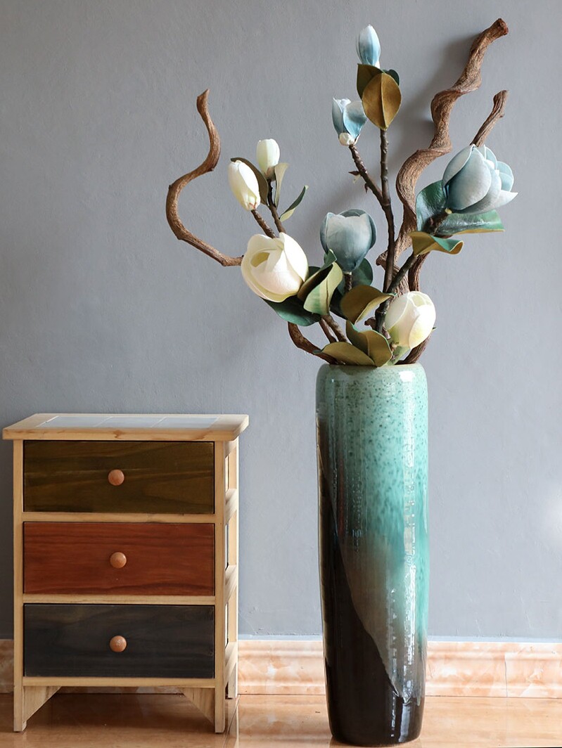 美式景德镇陶瓷插花落地大花瓶客厅摆件中式客厅玄关细高富贵竹瓶