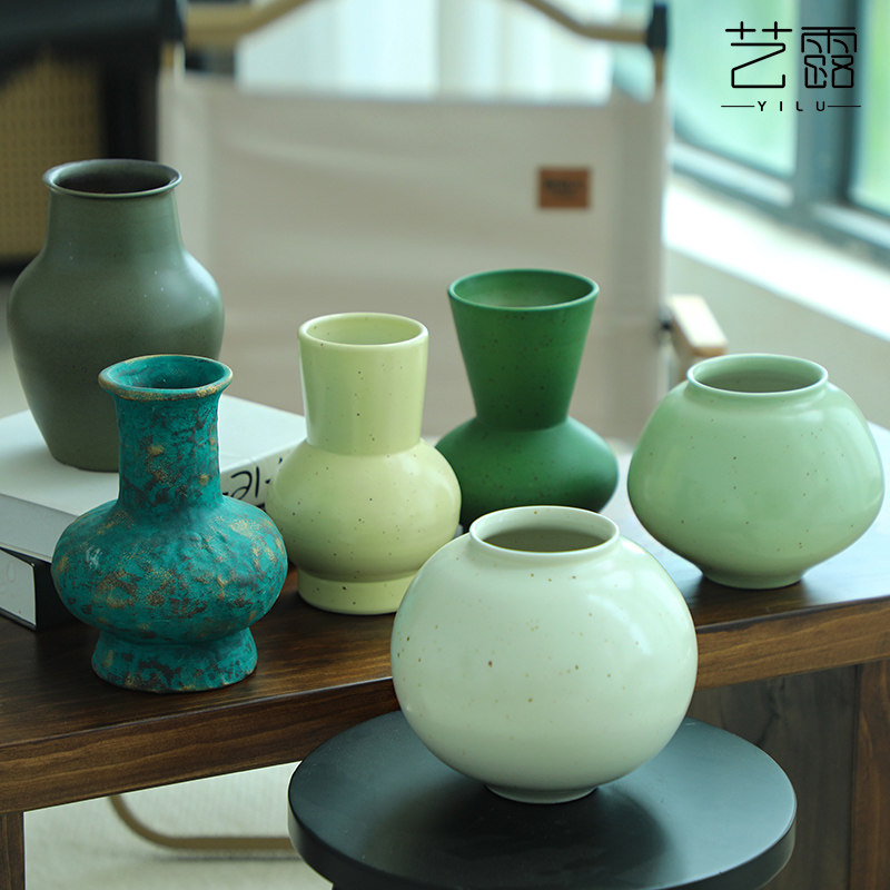 覆古陶瓷小花瓶ins插花月亮罐新中式侘寂风粗陶水培陶艺餐桌客厅,家居饰品,花瓶,淘宝优惠券,粉丝福利购,淘宝优惠卷