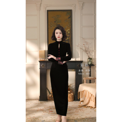 彩彩家【醉梦金盏】冬季显瘦遮肉收腰修身优雅气质复古改良旗袍