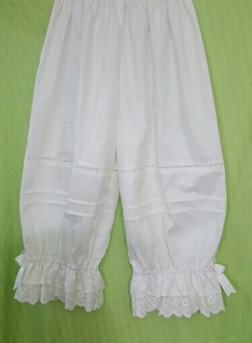 【斜纹全棉】刺绣风琴褶华丽长款抽带南瓜裤 打底裤 LO娘保暖