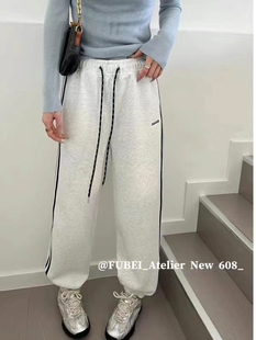 608卫裤女2025春韩系显瘦休闲时尚直筒裤拖地裤阔腿裤束脚裤竖条