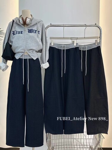芙蓓fubei休闲裤898高端定制绝美/高级感阔版拼色腰弯刀卫裤女
