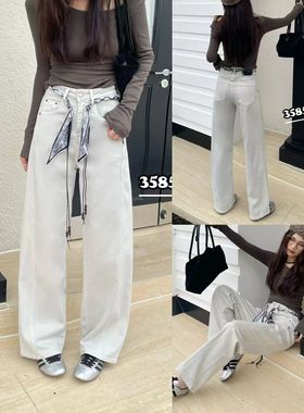 三人行35852水泥灰牛仔裤2025秋季窄版真筒裤长裤广州原版拖地裤