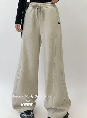 k995冬加绒加厚休闲阔腿女广州原版弯刀卫裤抽绳松紧腰2025yidali