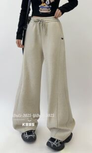 k995冬加绒加厚休闲阔腿女广州原版弯刀卫裤抽绳松紧腰2025yidali