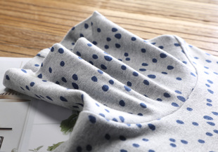 小众日系高领复古灰底藏波点长袖 春上衣 堆堆领T恤女内搭厚实大码