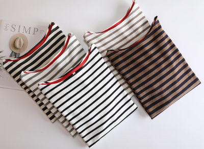 长袖厚日系条纹纯棉女文艺复古