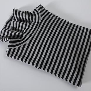 宽松大码 打底衫 直筒T恤秋衣秋冬 灰黑条纹高领长袖 日系纯棉男士