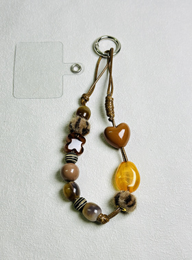 小众重工手绘卡通kt猫咖色爱心串珠手机链包挂件diy包包挂饰礼物