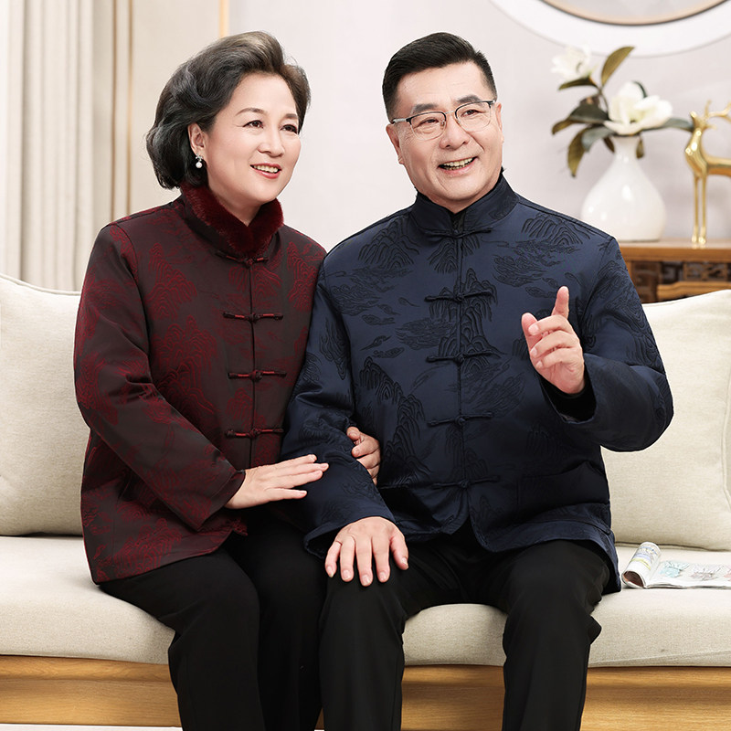 冬季唐装男女情侣可脱卸羽绒棉袄