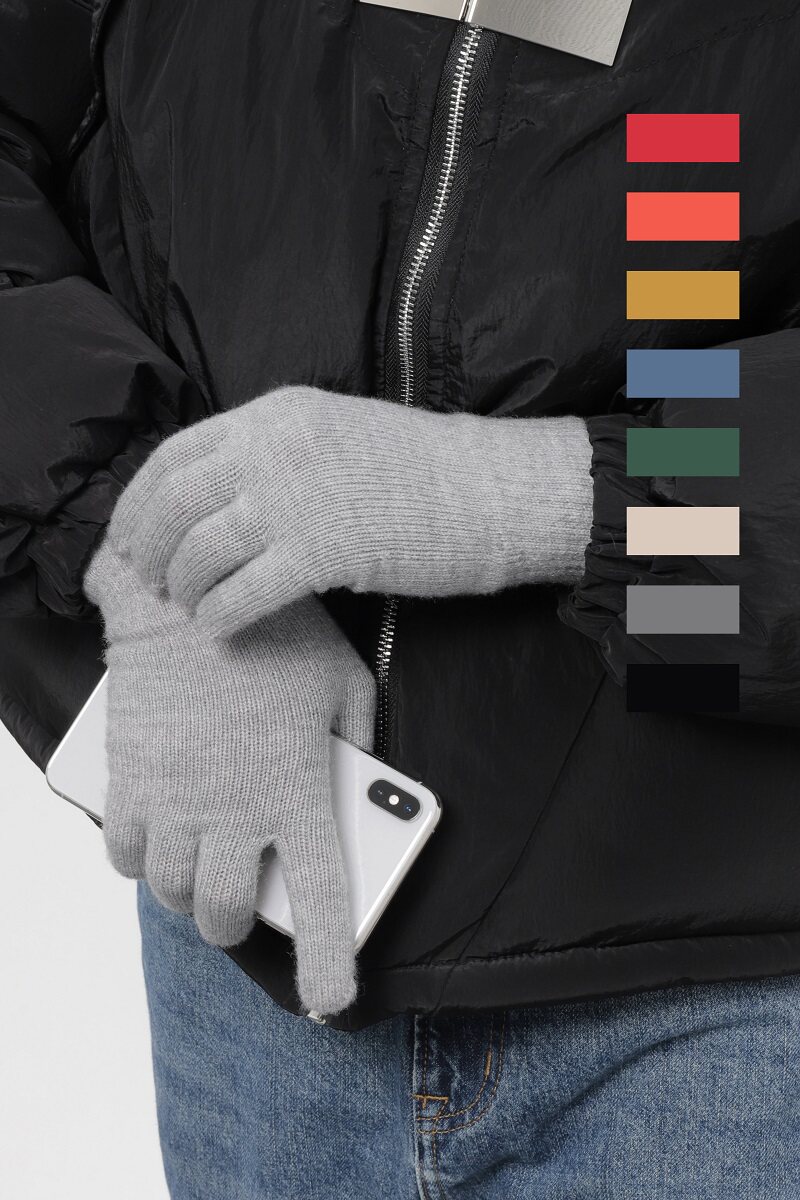 韩系纯色针织分指手套冬季保暖