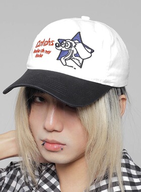 WORLDWIDE/韩国小众复古金泰亨同款狗狗拼色鸭舌帽显脸小棒球帽潮