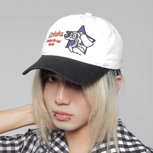 WORLDWIDE/韩国小众复古金泰亨同款狗狗拼色鸭舌帽显脸小棒球帽潮