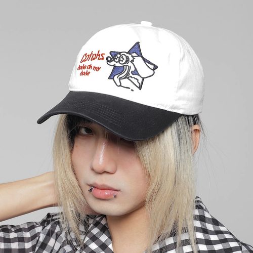 WORLDWIDE/韩国小众复古金泰亨同款狗狗拼色鸭舌帽显脸小棒球帽潮