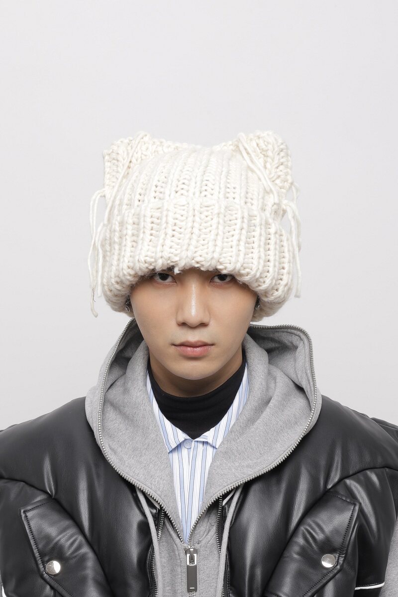 韩国小众猫耳朵流苏大头围毛线帽