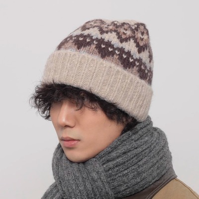 复古小众设计师款北欧提花针织帽