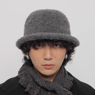 WORLDWIDE/日系复古羊毛混纺卷边圆顶毛呢小礼帽秋冬盆帽渔夫帽潮