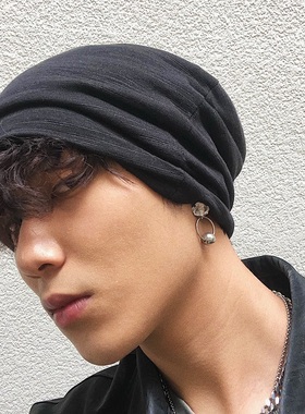 日系棉纱褶皱帽百搭黑色头巾帽秋冬堆堆帽薄款包头帽炸街针织帽潮