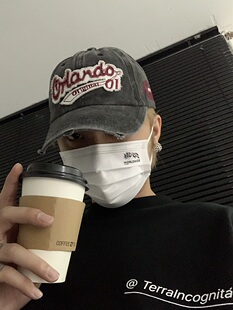 美式 街头小众复古做旧棒球帽男大头围显脸小水洗字母破洞鸭舌帽女