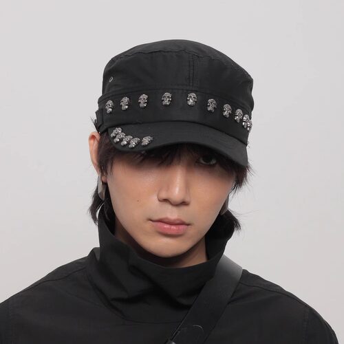 WORLDWIDE小众街头亚文化y2k骷髅头铆钉平顶帽子男潮男辣妹鸭舌帽