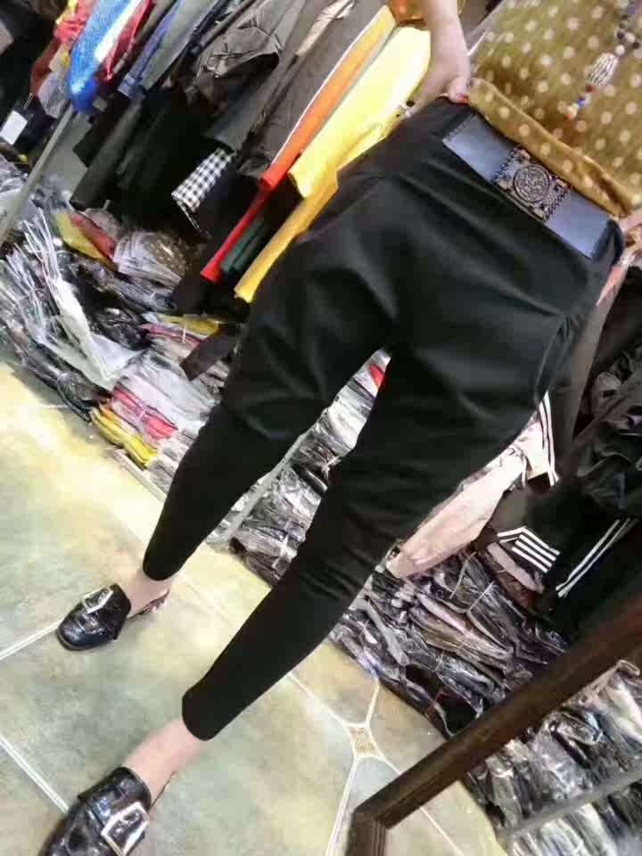 欧洲站新款纯棉罗马面料哈伦小脚裤腰牌款显瘦长裤子时尚百搭包邮