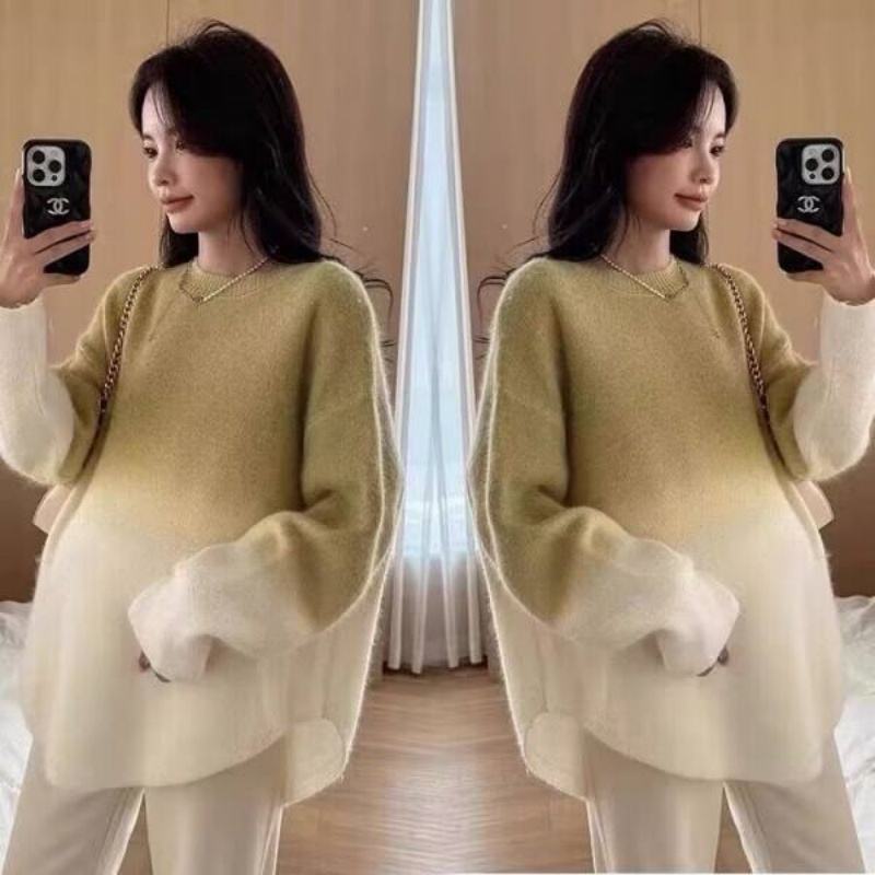 大码孕妇时尚遮肚毛衣显瘦上衣女