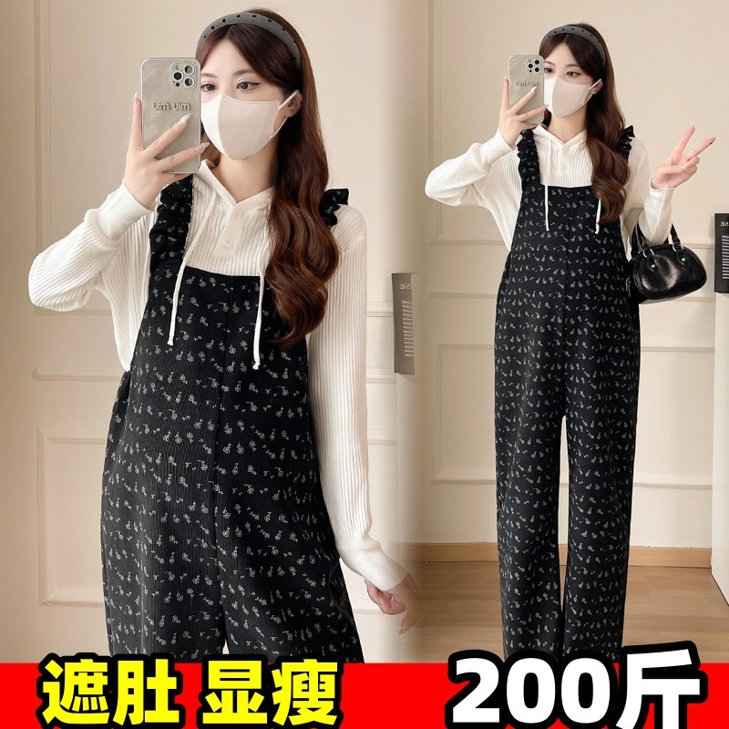 大码孕妇长袖打底衫背带裤套装秋季加厚碎花吊带裤T恤两件套200斤,孕妇装/孕产妇用品/营养,孕妇休闲裤,淘宝优惠券,粉丝福利购,淘宝优惠卷