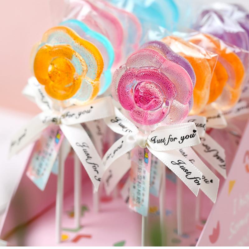 花朵棒棒糖12支渐变花之语糖果 高颜值送女友包花束六一儿童礼物
