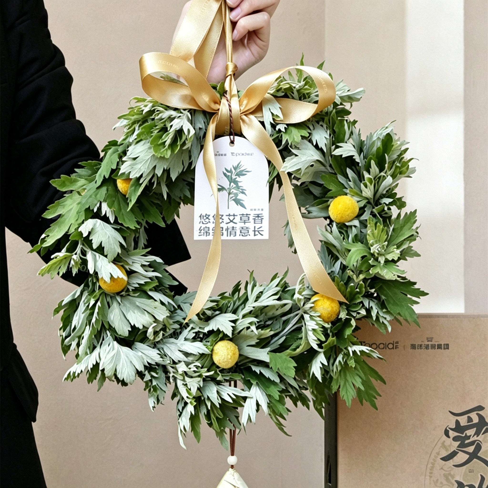 卓护端午挂饰艾草门挂新鲜艾草花环花束创意礼品室内花环手工送礼