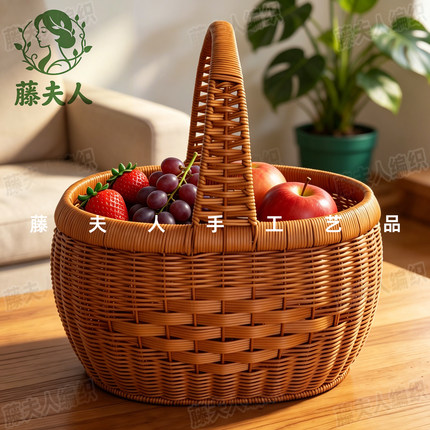 手提菜篮子户外野餐采摘家用果蔬买菜鸡蛋收纳筐仿藤编储物浴筐