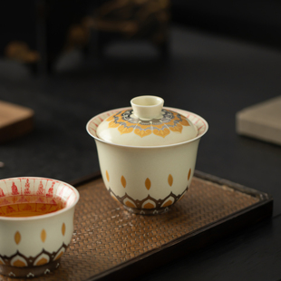 宋朴苏扬烨大师敦煌千佛盖碗陶瓷三才泡茶盖碗伴手礼盒装定制logo