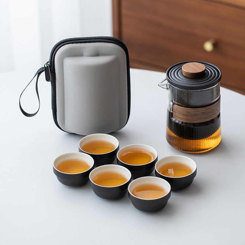 黑陶旅行茶具套装快客杯便携式茶具户外泡茶杯一壶六杯定制 logo