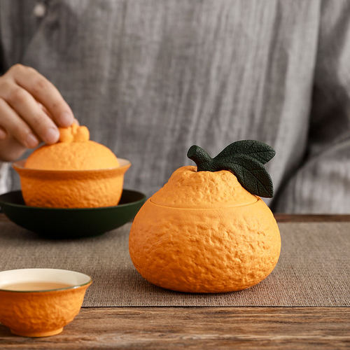 大吉大利橘子茶叶罐中式陶瓷小号密封罐普洱红绿茶叶礼盒装定制lo