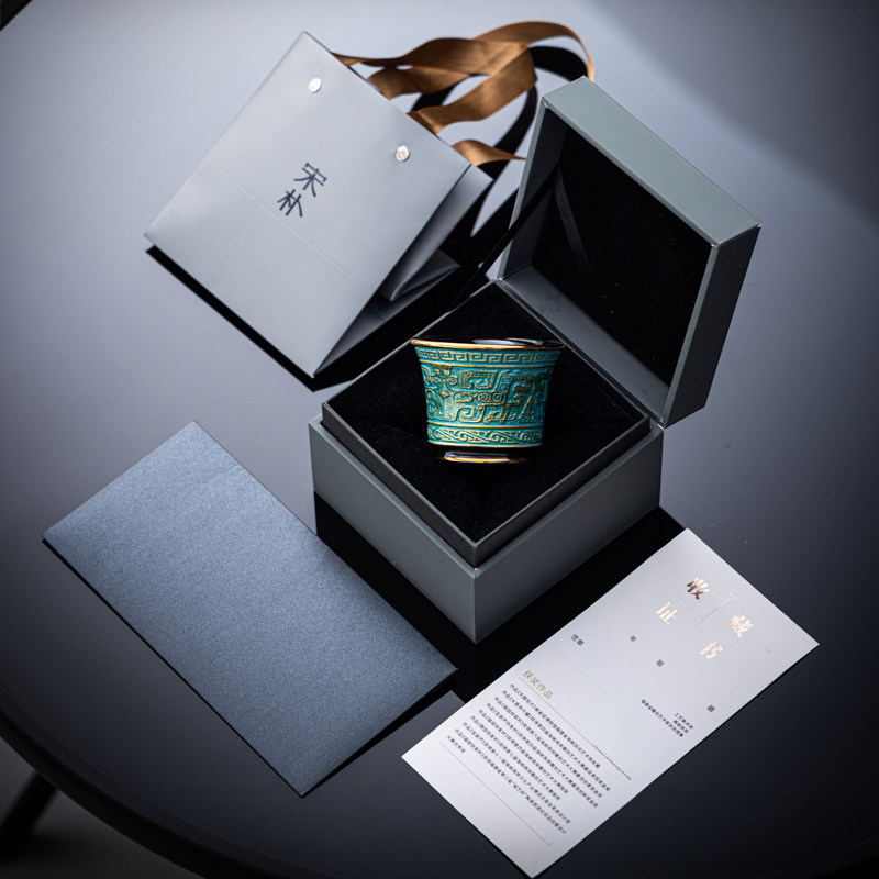 宋朴苏扬烨大师手工拓彩吉金饕餮主人杯品茗杯三星堆礼盒装茶杯,餐饮具,茶杯,淘宝优惠券,粉丝福利购,淘宝优惠卷