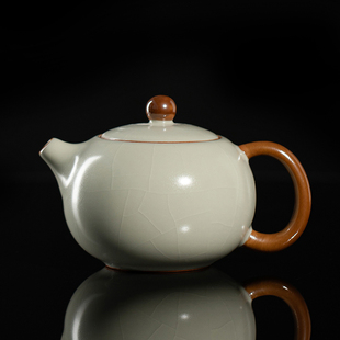 宋朴米黄汝窑西施壶茶壶300ml陶瓷单壶大号汝瓷可养200ml泡茶壶