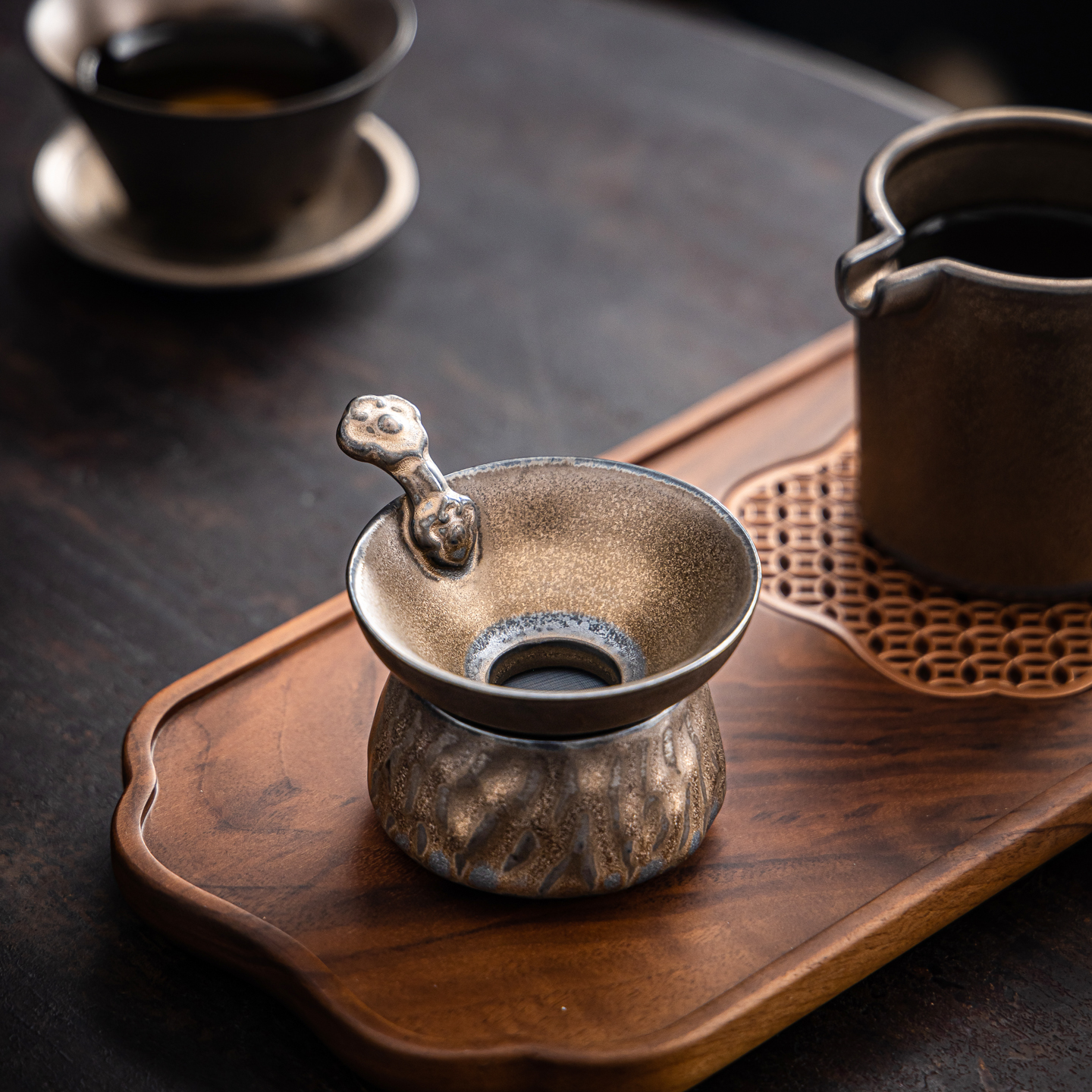 缘宿鎏金铁锈釉茶漏泡茶滤茶器茶叶过滤陶瓷茶隔离茶滤茶具配件