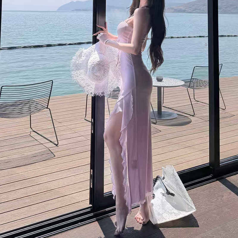 夏季微醺鸢尾显瘦吊带连衣裙