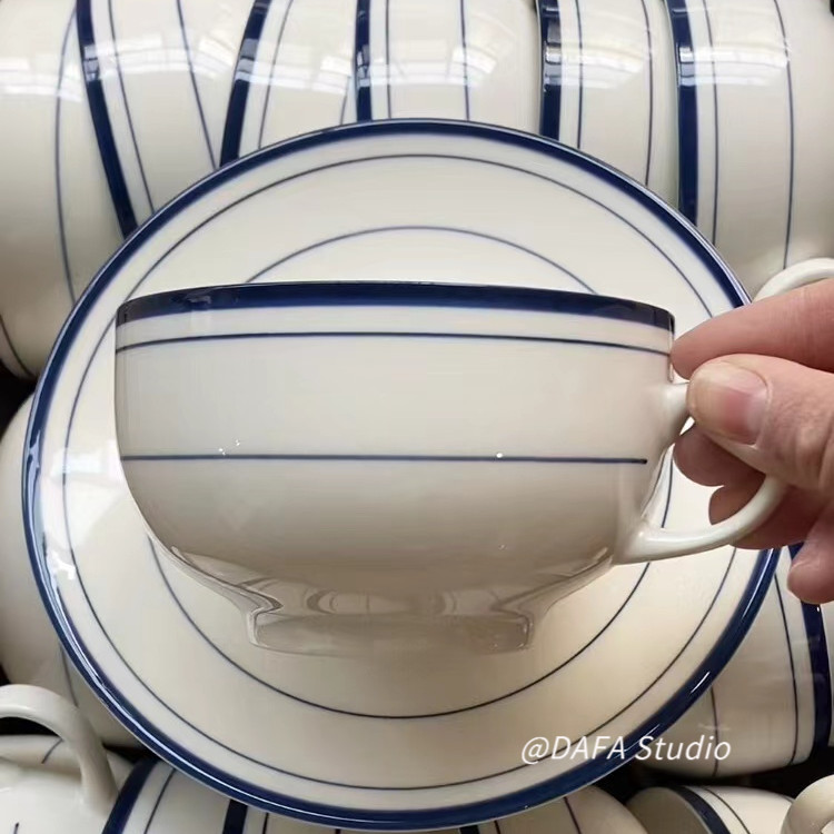 韩式ins风简约陶瓷线条咖啡杯