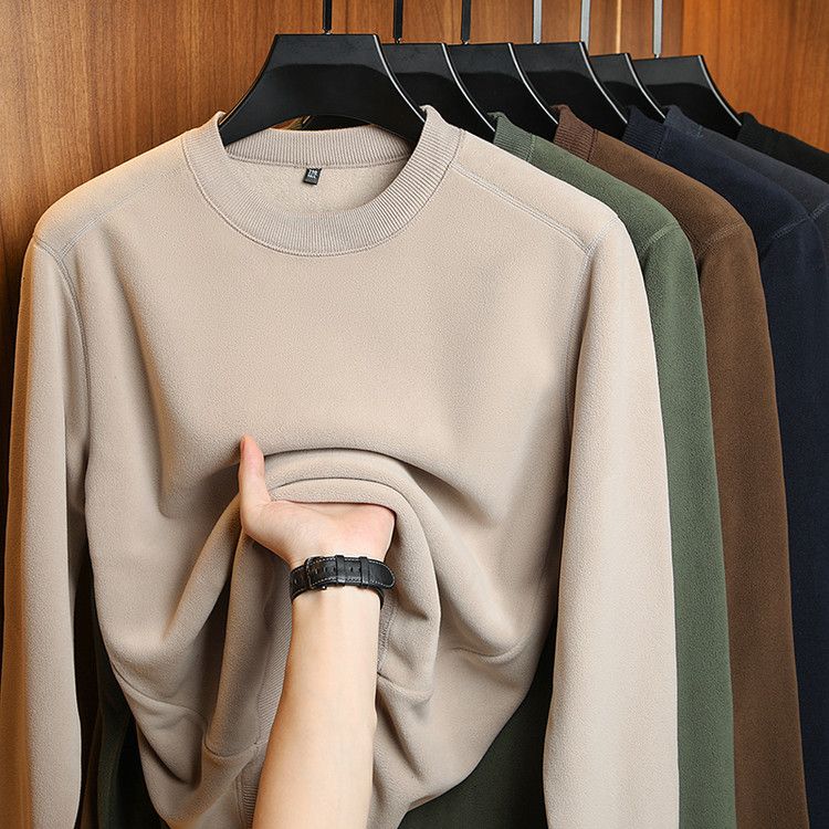 九牧王冬季双面奥粒绒保暖卫衣男装圆领加厚长袖t恤纯色打底衫