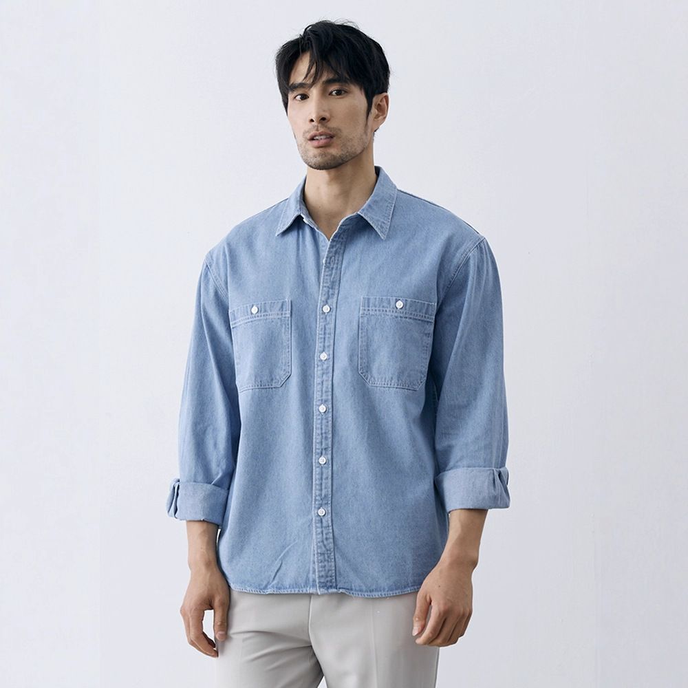 2025高质量2025秋季牛仔衬衫男水洗青少年男休闲长袖衬衣外套男