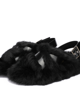 【2折】REIKIPETALS设计师鞋履  全手工兔毛厚底毛毛拖鞋