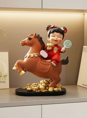 马上有钱财神摆件家居装饰客厅玄关办公室马年招财吉祥物摆设礼物