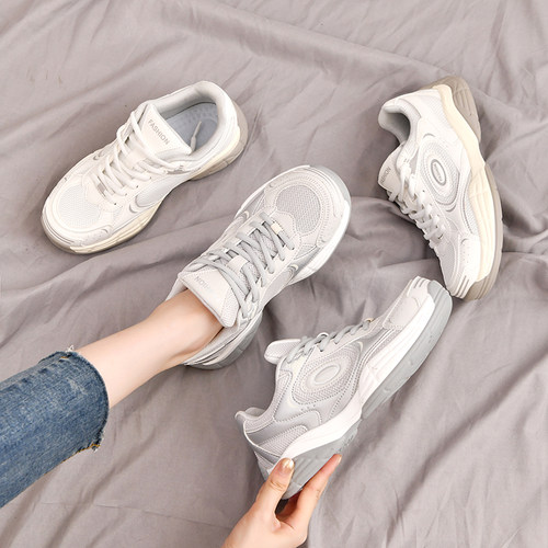 运动鞋女网面白色阿甘跑步老爹鞋