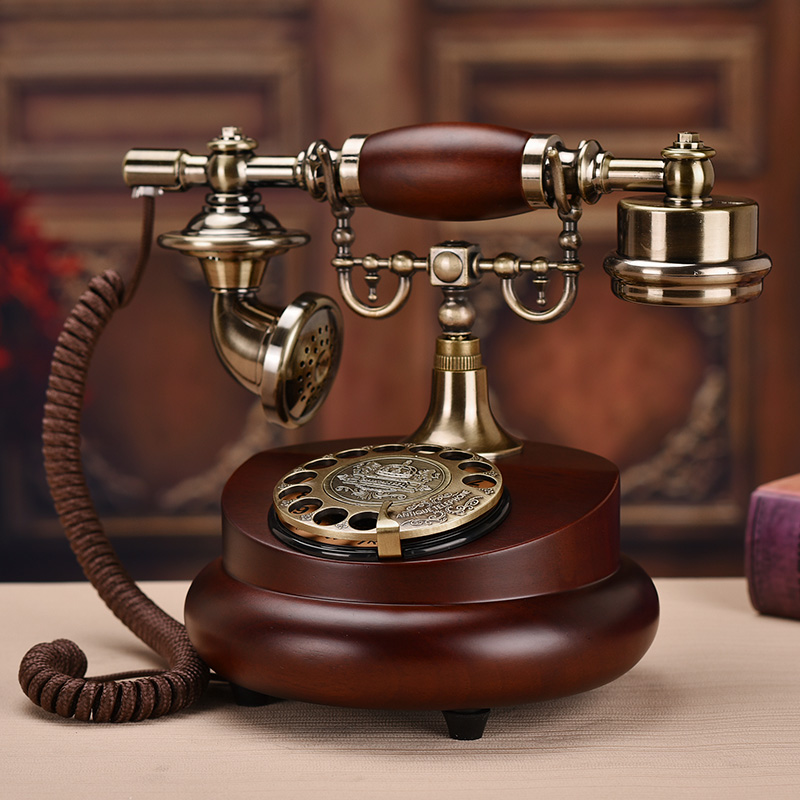 仿古实木无线插卡电话复古转盘电话机酒店家用欧式座机办公固话机
