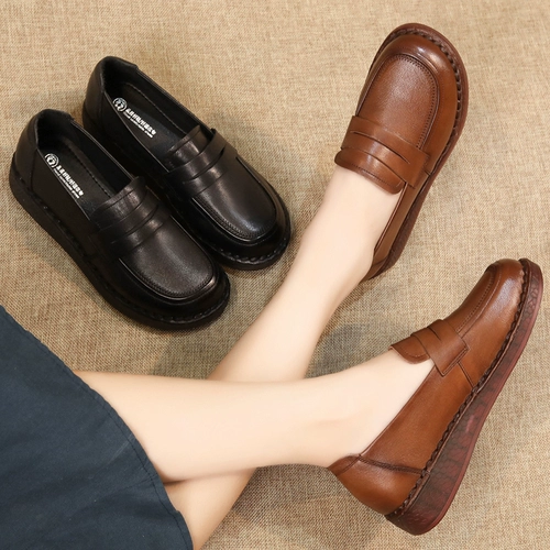 Комфортная обувь для матери для кожаной обуви, осенняя, из натуральной кожи, для среднего возраста, мягкая подошва