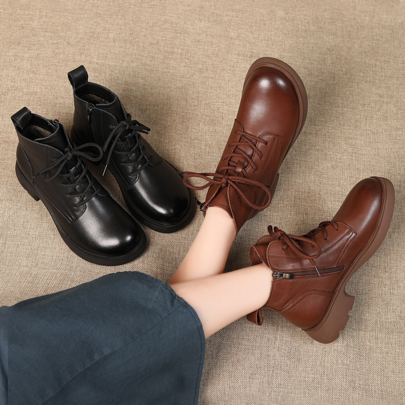 妈妈鞋真皮软底加绒保暖中老年棉鞋女舒适新款冬季防滑老人短靴子