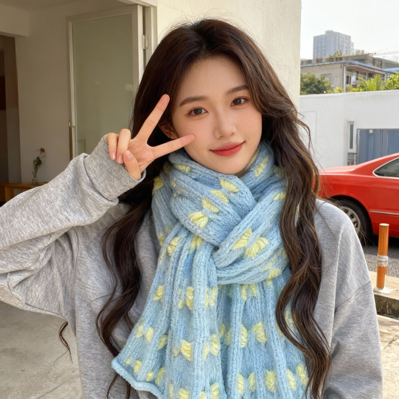 围巾毛线手工diy蝴蝶结棉花糖编织雪妃尔材料包送女友女朋友手织