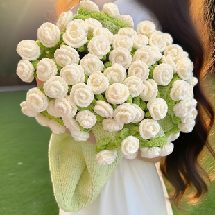 玫瑰花束毯子丝绒雪妃尔萌小吖手工编织diy材料包钩织毛线的花毯