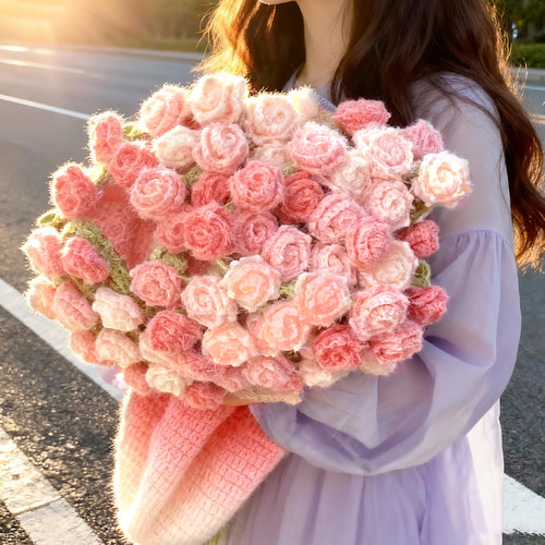 渐变玫瑰花毛毯编织diy材料包