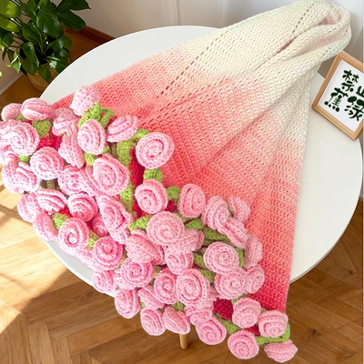 渐变色玫瑰花毯子手工制作材料